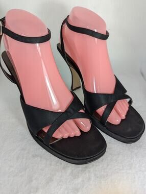 Sam & Libby Black Satinsz 9 Sandalsankle strap  Heel 4.5" Platform1/2"Need tips